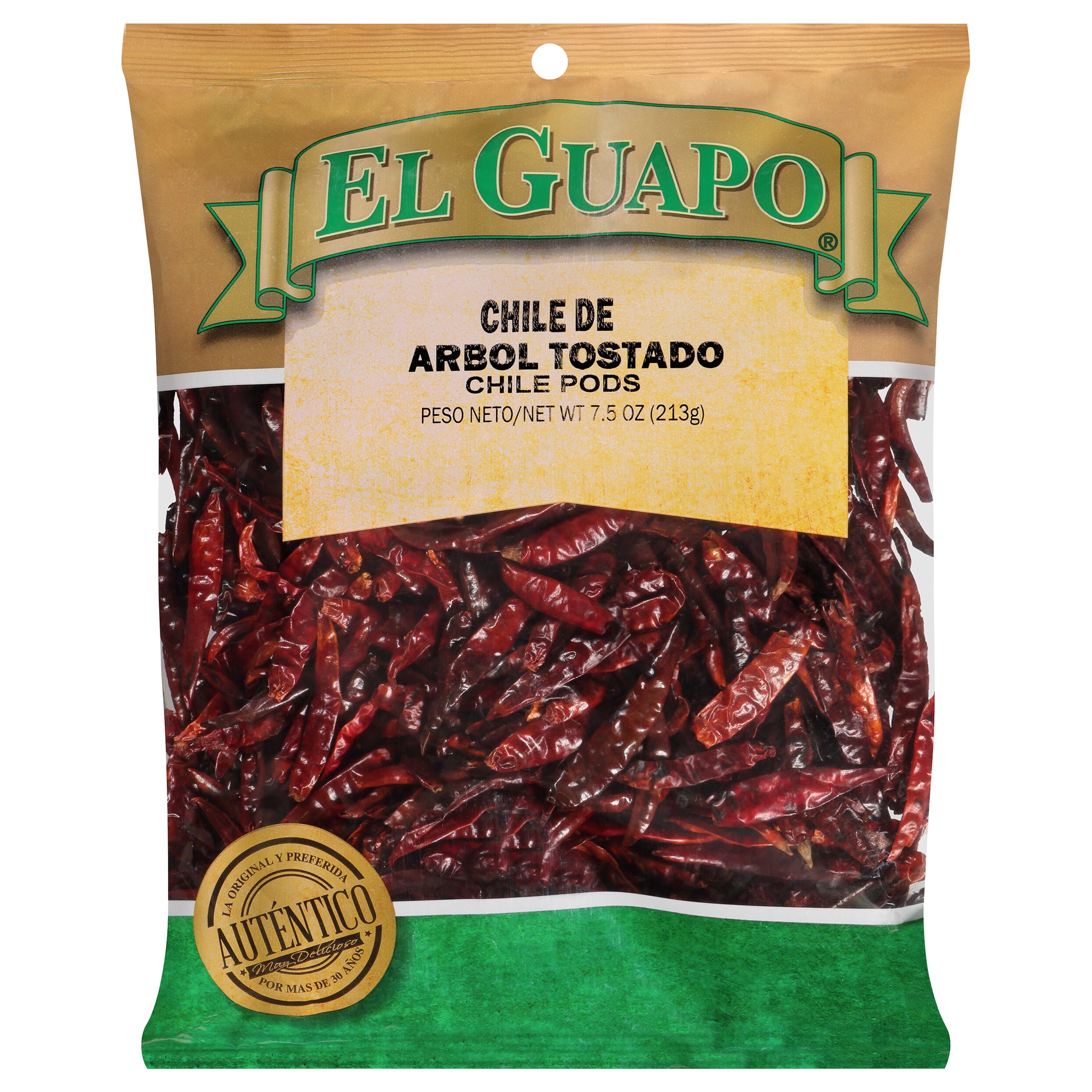 El Guapo Premium Toasted Arbol Chili Pods, 7.5 oz - Case of 12