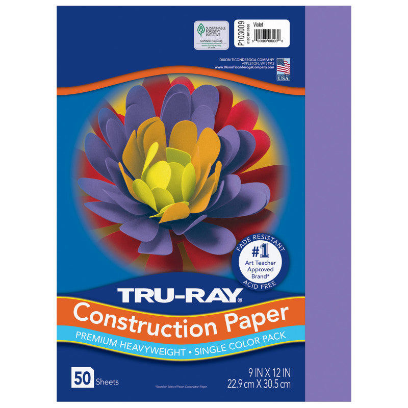 Construction Paper, Heavyweight, Violet, 9" x 12", 50 Sheets