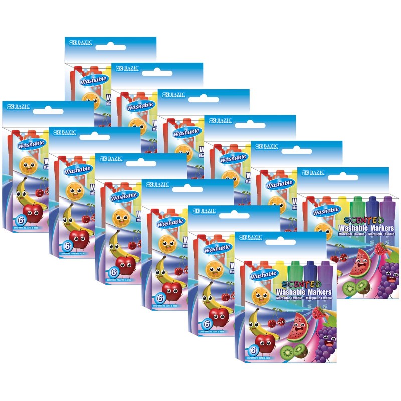 BAZIC PRODUCTS - Washable Markers, Scented, 6 Per Pack, 12 Packs