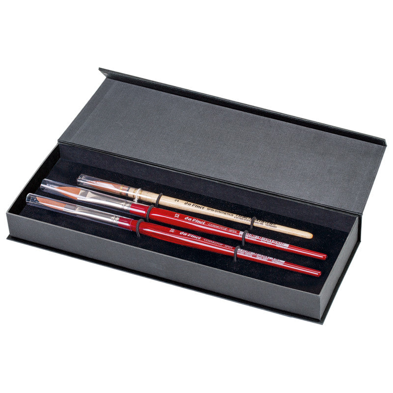 COSMOTOP-SPIN Watercolor Brushes, Synthetic, Assorted, 3 Brush Set in Gift Box with Magnetic Close