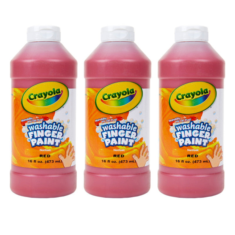 Washable Finger Paint, Red, 16 oz, Pack of 3