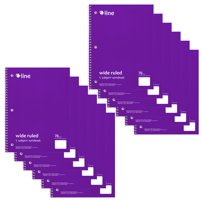 C-LINE - 1-Subject Notebook, 70 Page, Wide Ruled, Purple, Pack of 12