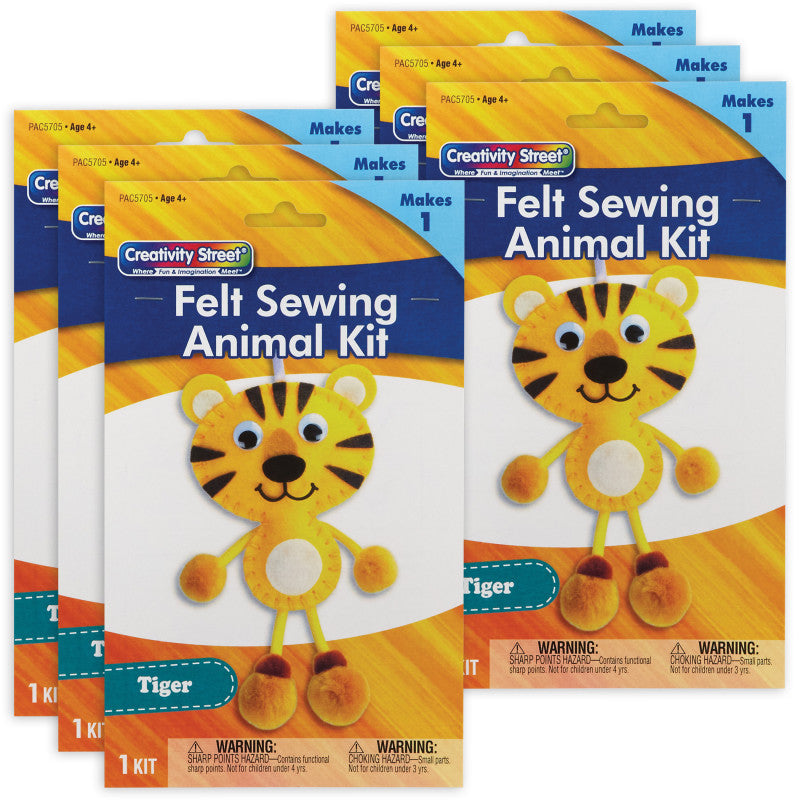 CREATIVITY STREET - Felt Sewing Animal Kit, Tiger, 4.25" x 10.75" x 0.75", 6 Kits
