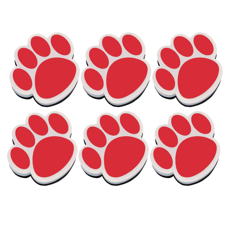 ASHLEY PRODUCTIONS - Magnetic Whiteboard Eraser, Red Paw, Pack of 6