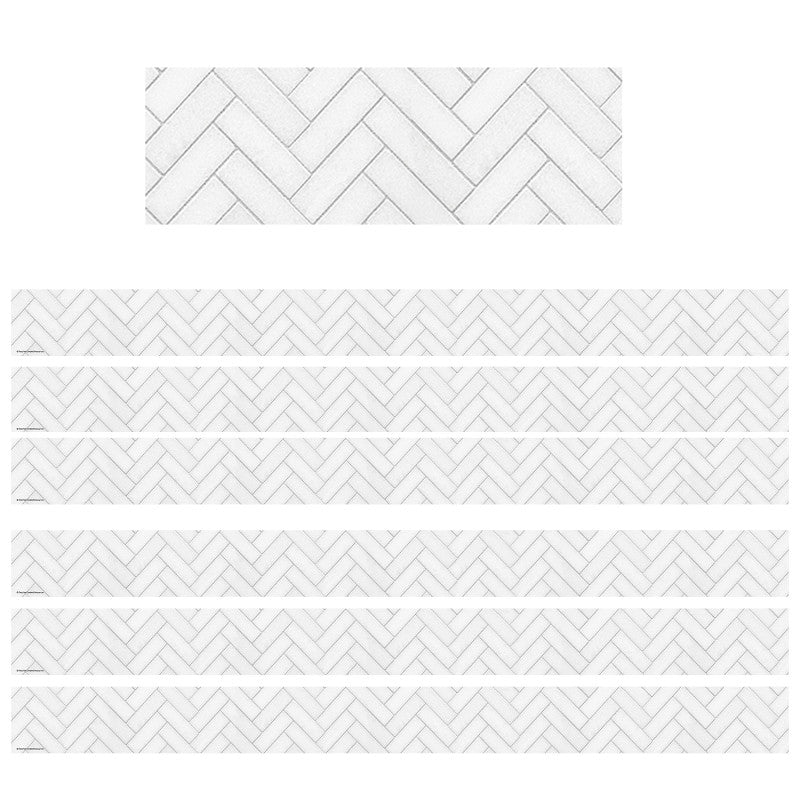 TEACHER CREATED RESOURCES - Modern Farmhouse White Herringbone Straight Border Trim, 35 Feet, 6 Packs