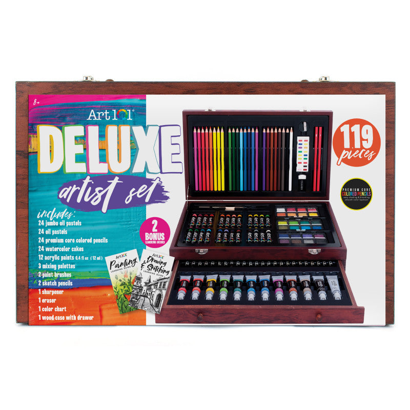 ART 101 - Deluxe Art Set in a Wood Organizer Case, 119 Pieces