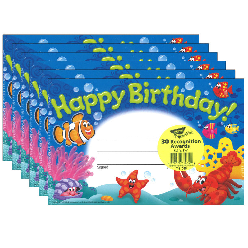 TREND - Happy Birthday! Sea Buddies™ Recognition Awards, 30 Per Pack, 6 Packs