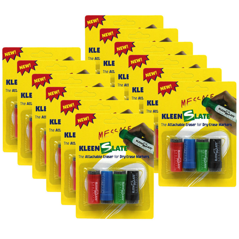 KLEENSLATE - Attachable Erasers for Dry-Erase Markers, 4 Per Pack, 12 Packs