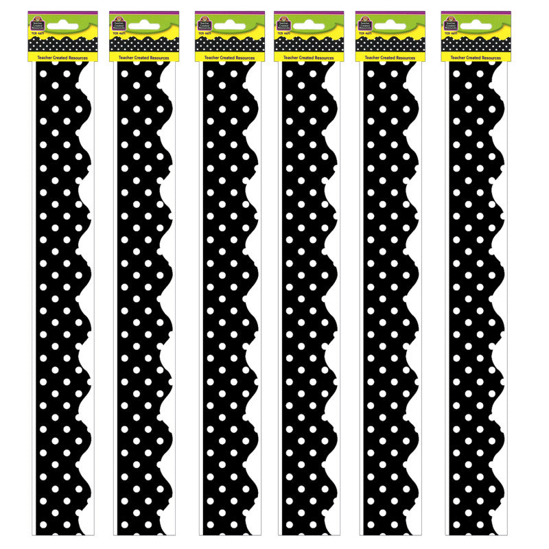 TEACHER CREATED RESOURCES - Black Mini Polka Dots Border Trim, 35 Feet Per Pack, 6 Packs