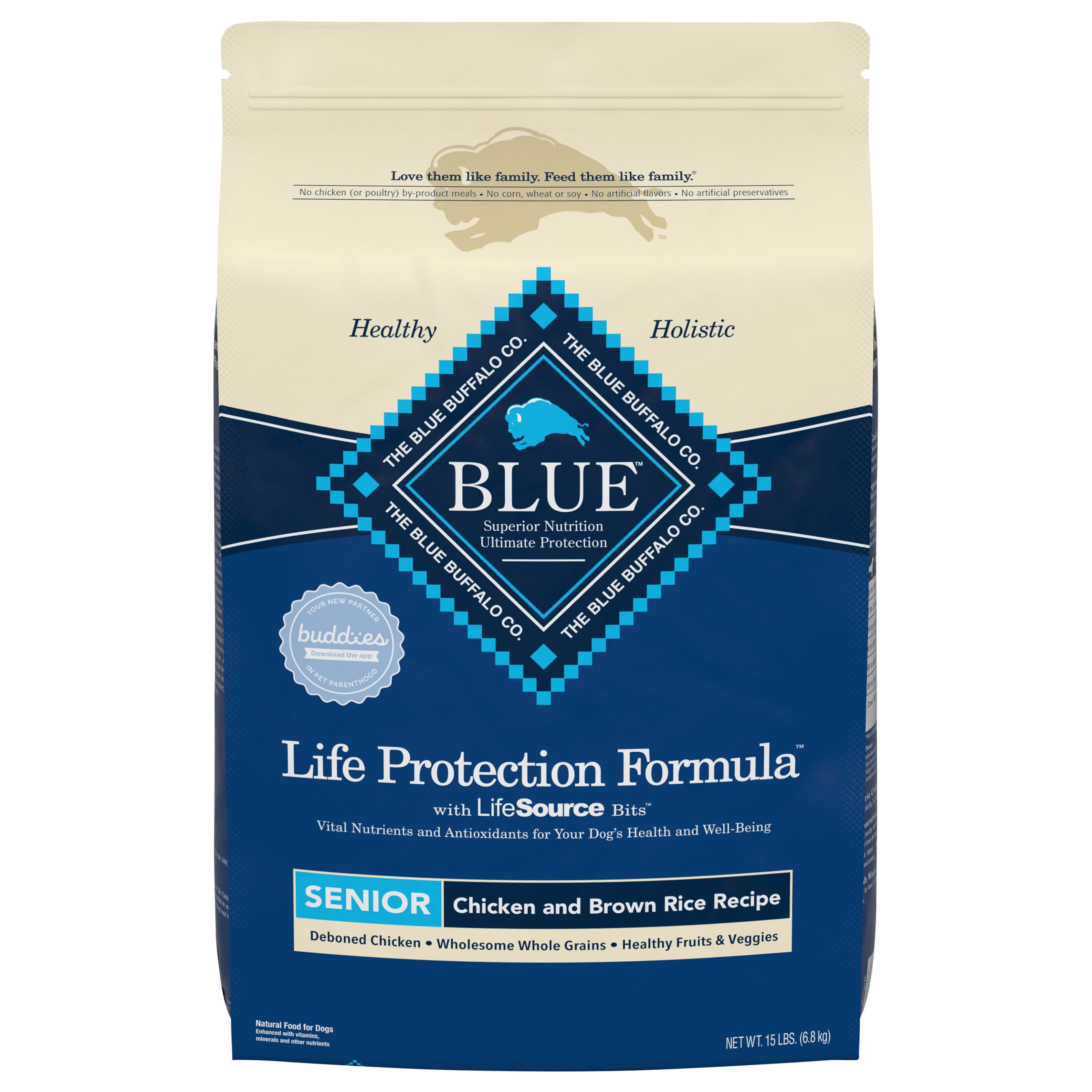 Blue Buffalo Life Protection Formula Natural Senior Dry Dog Food, Chicken and Brown Rice 15-lb - Case of 1