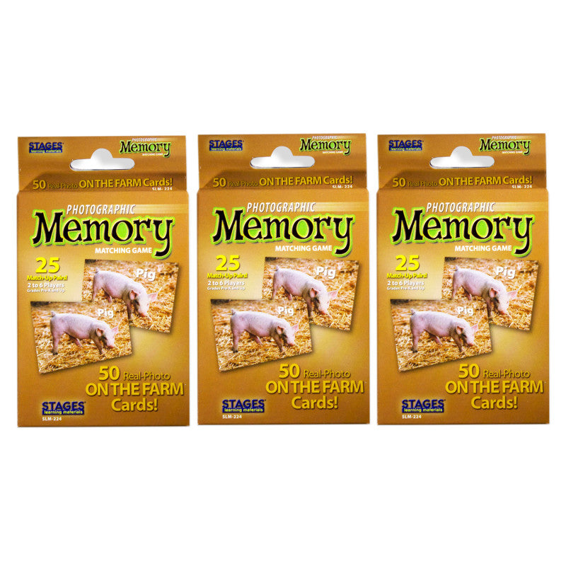 STAGES LEARNING MATERIALS - Photographic Memory Matching Game, On the Farm, Pack of 3