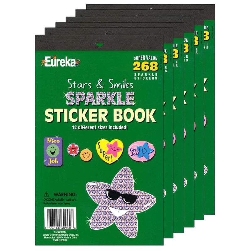 EUREKA - Stars & Smiles Sparkle Sticker Book, 6 Books