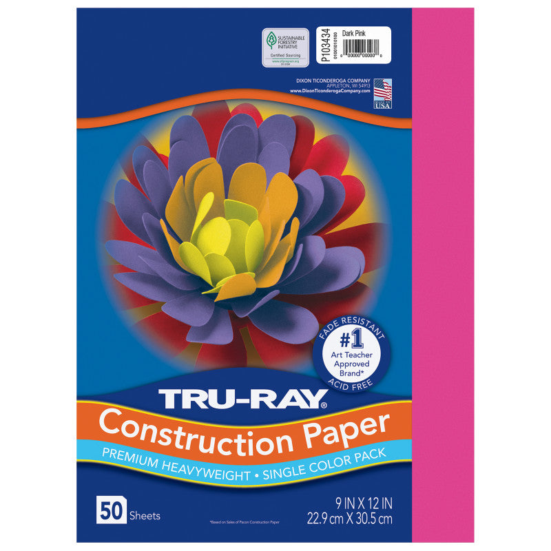 Construction Paper, Heavyweight, Dark Pink, 9" x 12", 50 Sheets