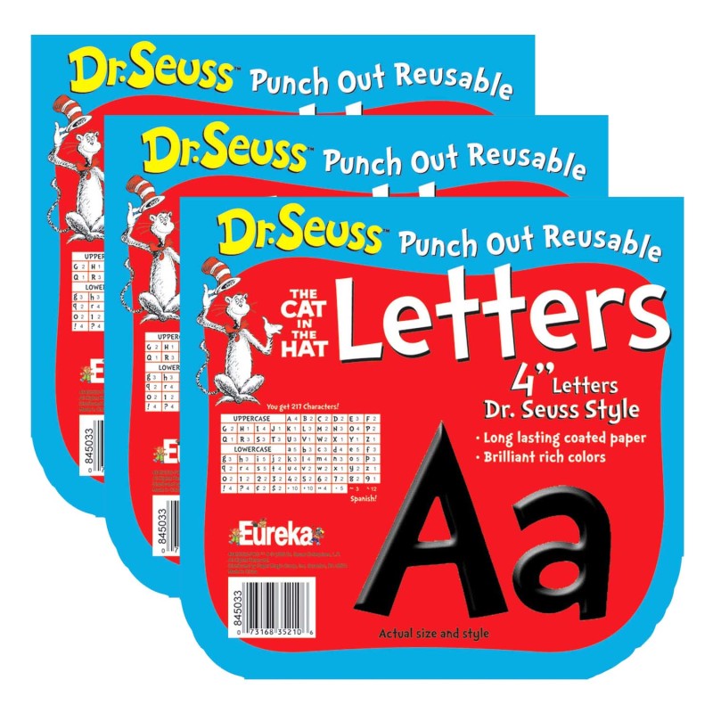 EUREKA - Dr. Seuss™ Black Deco 4" Letters, 217 Per Pack, 3 Packs