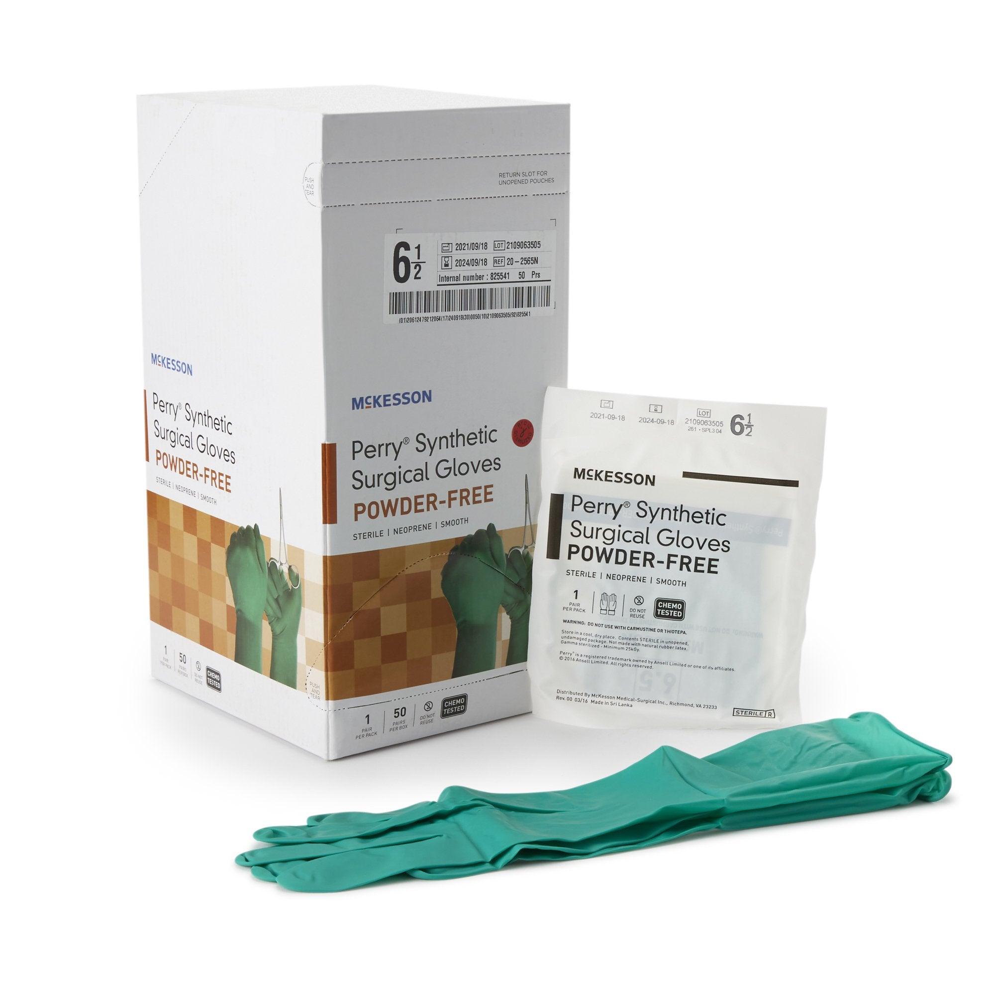 McKesson Brand - Surgical Glove McKesson Perry® Performance Plus Size 6.5 Sterile Polychloroprene Standard Cuff Length Smooth Dark Green Chemo Tested [50/BX]