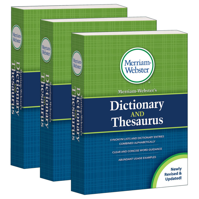 MERRIAM-WEBSTER - Merriam-Webster's Dictionary and Thesaurus, Mass-Market Paperback, 2020 Copyright, Pack of 3