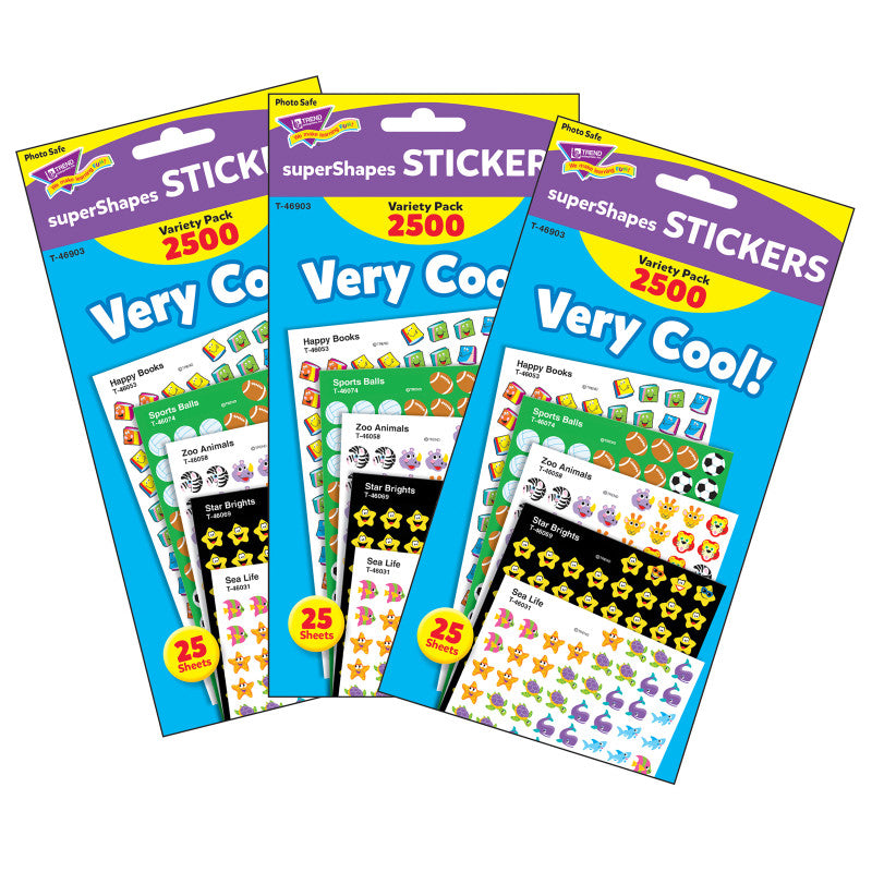 TREND - Very Cool! superShapes Stickers Variety Pack, 2500 Per Pack, 3 Packs
