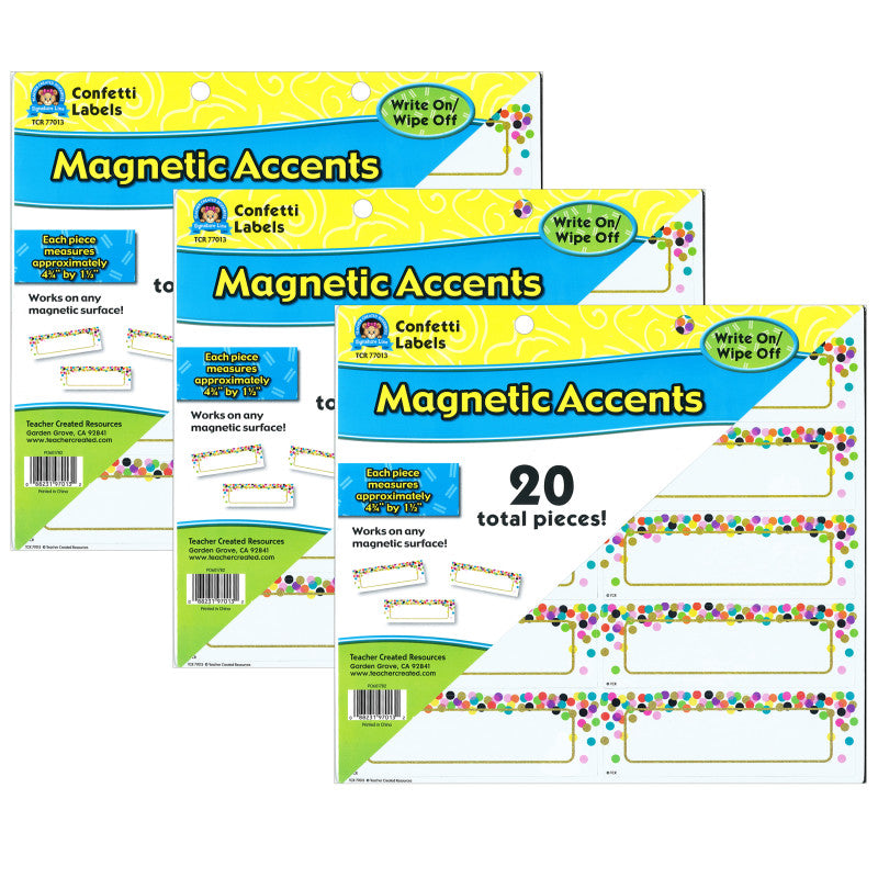 TEACHER CREATED RESOURCES - Confetti Labels Magnetic Accents, 20 Per Pack, 3 Packs