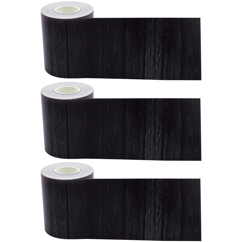 TEACHER CREATED RESOURCES - Black Wood Straight Rolled Border Trim, 50 Feet Per Roll, Pack of 3
