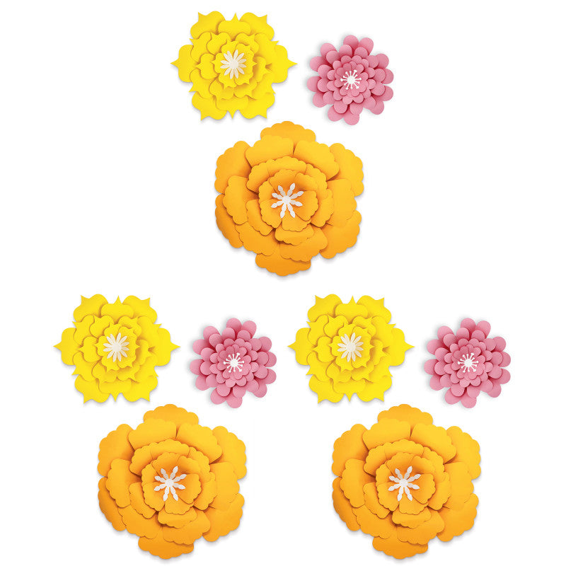 HAPPILY EVER ELEMENTARY - Creatively Inspired Orange, Yellow, Pink Flowers Dimensional Accent, 3 Per Set, 3 Sets