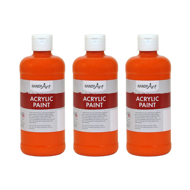 HANDY ART - Acrylic Paint 16 oz, Chrome Orange, Pack of 3