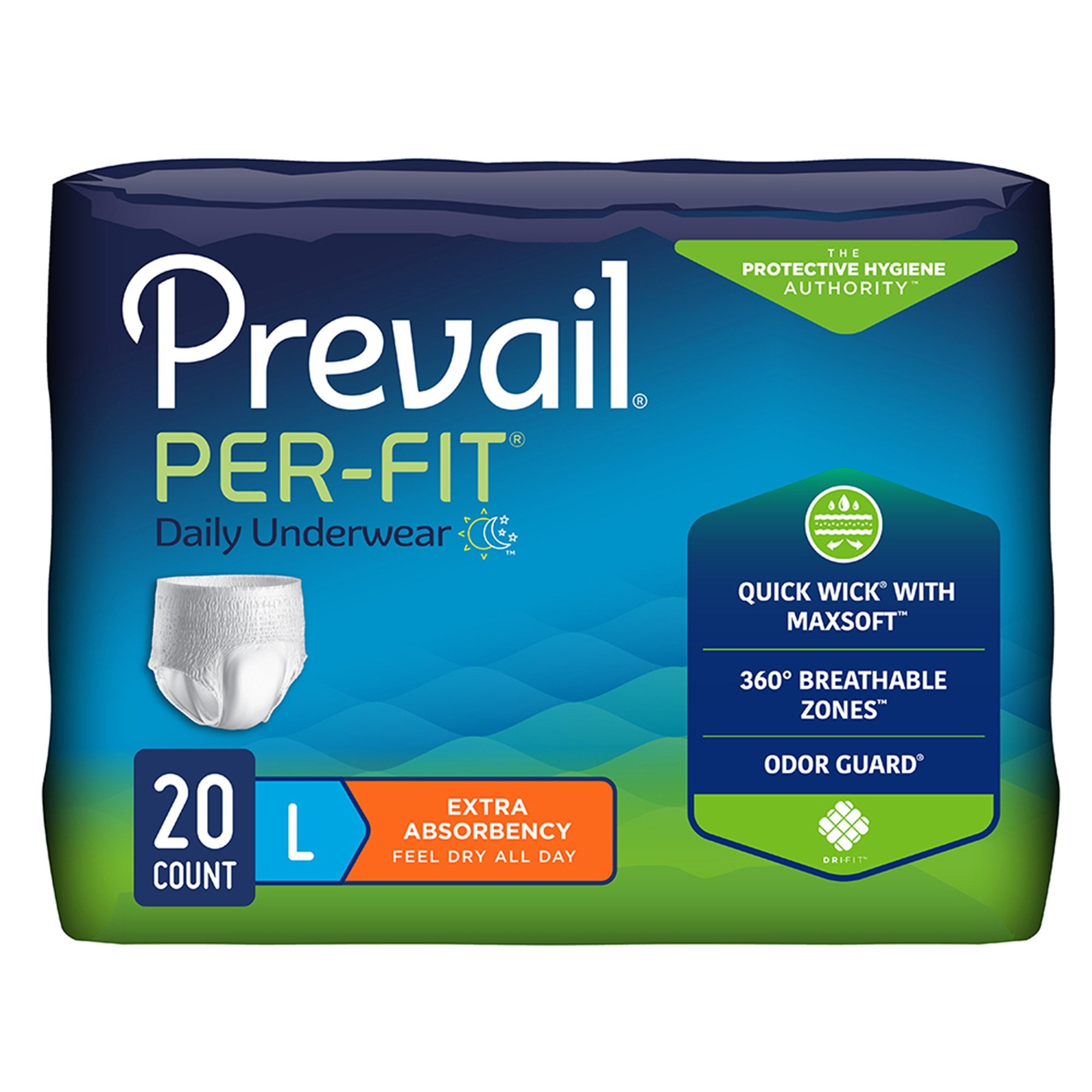 First Quality - Unisex Adult Absorbent Underwear Prevail® Per-Fit® Extra Pull On with Tear Away Seams Large Disposable Heavy Absorbency [20/PK]