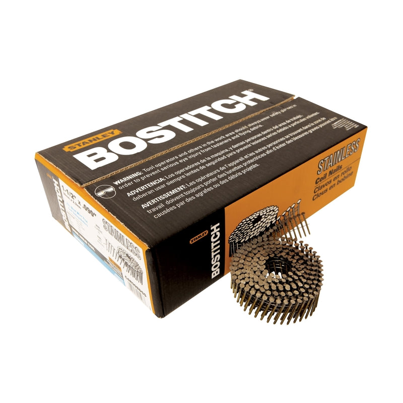 STANLEY BOSTITCH - Bostitch 1-1/2 in. 11 Ga. Wire Coil Stainless Steel Siding Nails 15 deg 3,600 pk