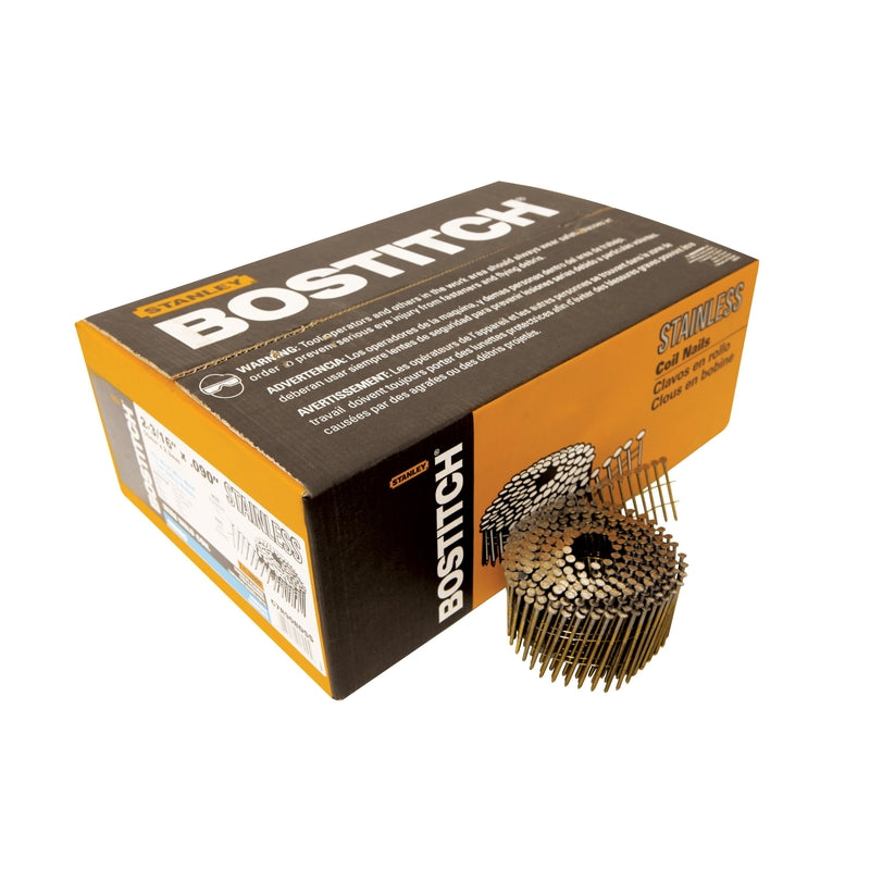 STANLEY BOSTITCH - Bostitch 2-3/16 in. 11 Ga. Wire Coil Stainless Steel Siding Nails 15 deg 3,600 pk