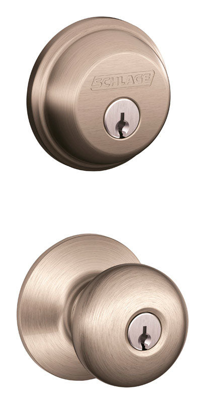 SCHLAGE - Schlage Plymouth Satin Nickel Deadbolt and Entry Door Knob 1-3/4 in.