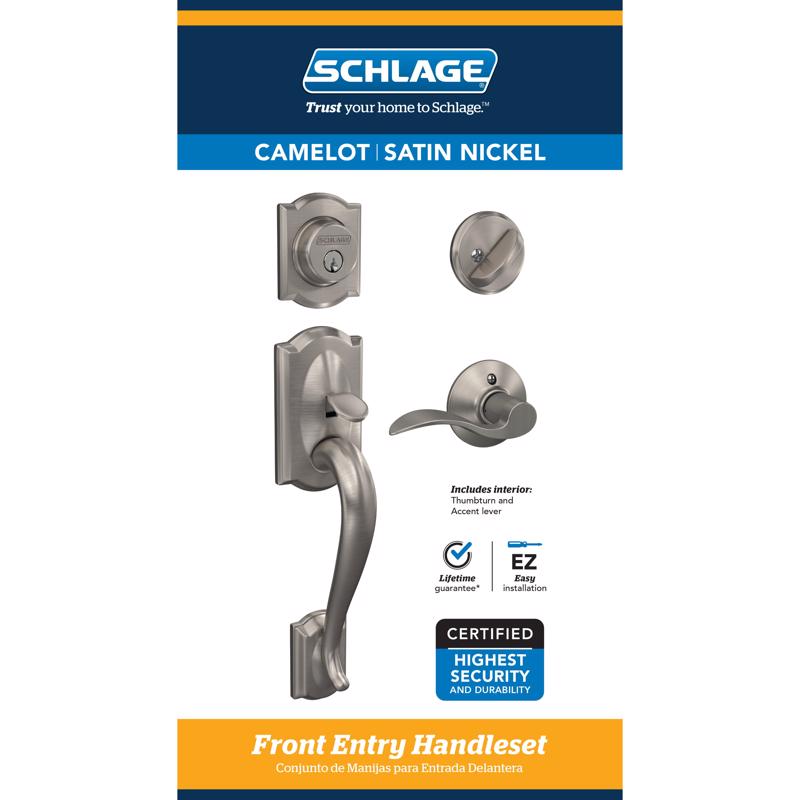 SCHLAGE - Schlage Camelot / Accent Satin Nickel Single Cylinder Handleset and Knob Right or Left Handed