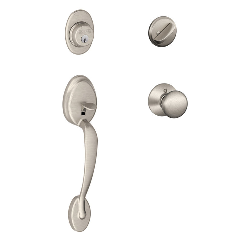 SCHLAGE - Schlage Plymouth Satin Nickel Single Cylinder Handleset and Knob Right or Left Handed