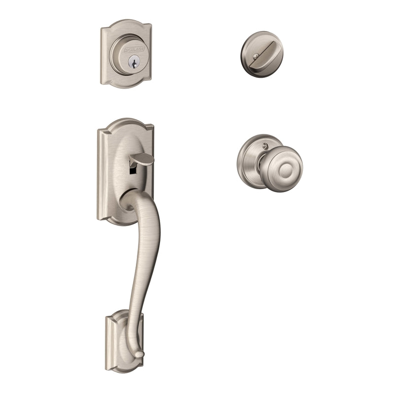 SCHLAGE - Schlage Camelot / Georgian Satin Nickel Single Cylinder Handleset and Knob Right or Left Handed