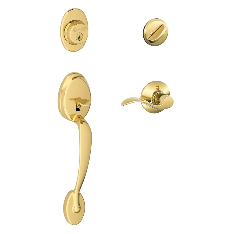 SCHLAGE - Schlage Plymouth / Accent Bright Brass Single Cylinder Handleset and Knob Right or Left Handed