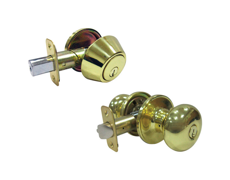 FAULTLESS - Faultless Mushroom Polished Brass Entry Knob and Single Cylinder Deadbolt Right Handed