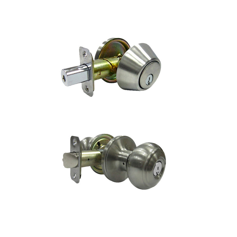 FAULTLESS - Faultless Fancy Mushroom Satin Nickel Entry Knob and Single Cylinder Deadbolt Right Handed