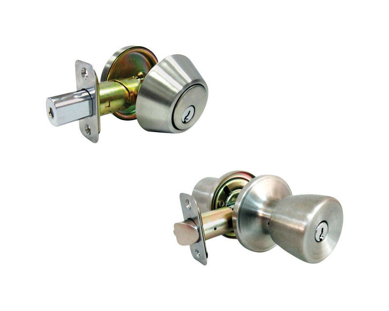 FAULTLESS - Faultless Tulip Satin Stainless Steel Entry Knob and Single Cylinder Deadbolt Right Handed [BS6L1B]