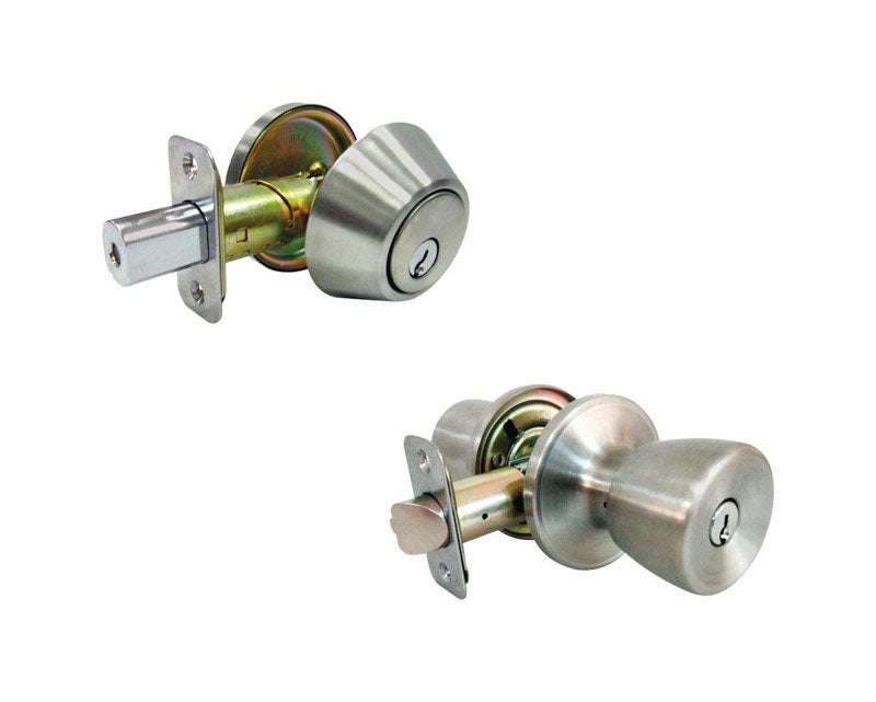 FAULTLESS - Faultless Tulip Satin Stainless Steel Entry Knob and Single Cylinder Deadbolt Right Handed [BS6L1BD]