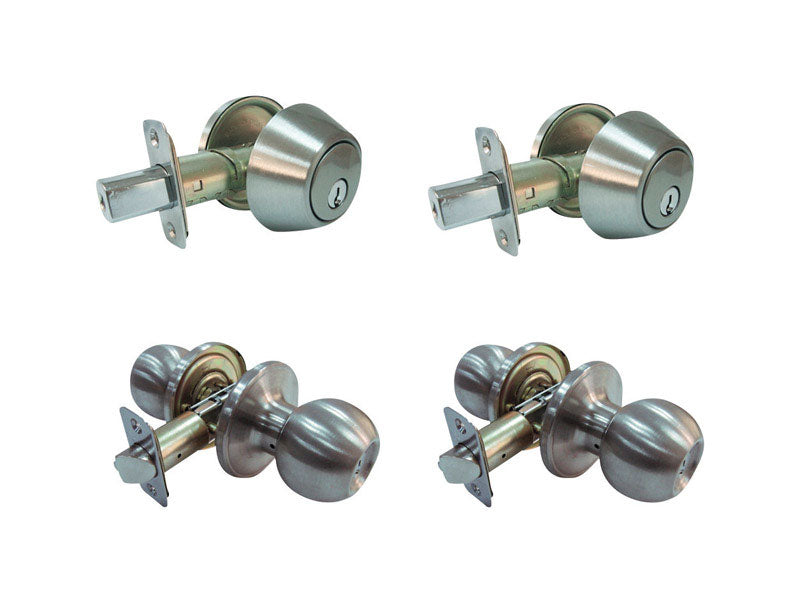 FAULTLESS - Faultless Ball Satin Stainless Steel Entry Knob and Single Cylinder Deadbolt Right Handed [B36L1BD]