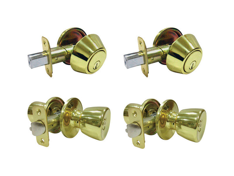 FAULTLESS - Faultless Tulip Polished Brass Entry Knob and Single Cylinder Deadbolt Right Handed [BS7L1BD]