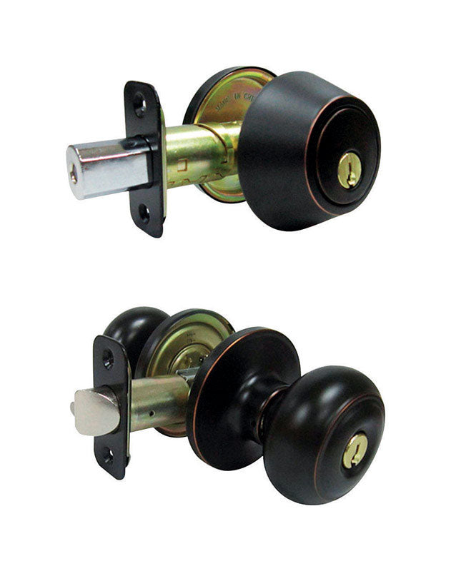 FAULTLESS - Faultless Fancy Mushroom Aged Bronze Entry Knob and Single Cylinder Deadbolt Right Handed