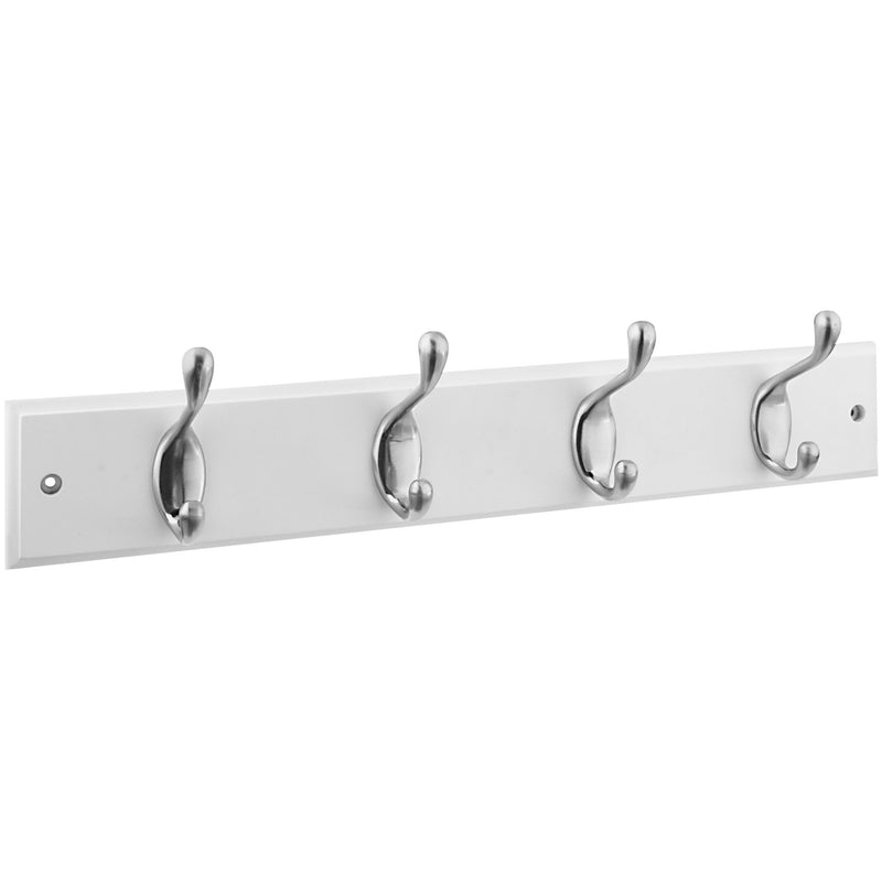 NATIONAL HARDWARE - National Hardware 18 in. L Satin Nickel White Wood Rail Hook Rack 1 pk