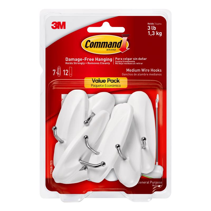 3M - 3M Command Medium Plastic Hook 3.16 in. L 7 pk