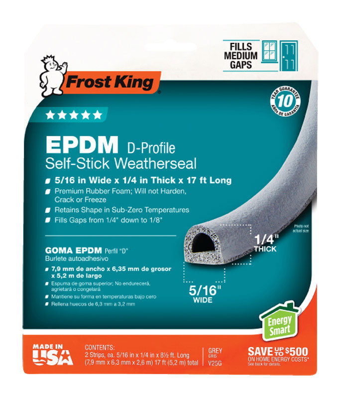 FROST KING - Frost King Gray EPDM Rubber Foam Weather Seal For Doors and Windows 17 ft. L X 0.25 in.