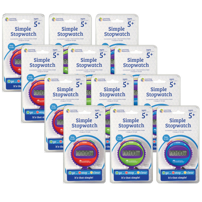 LEARNING RESOURCES - Simple Stopwatch, Red, Blue, Green, Pack of 12