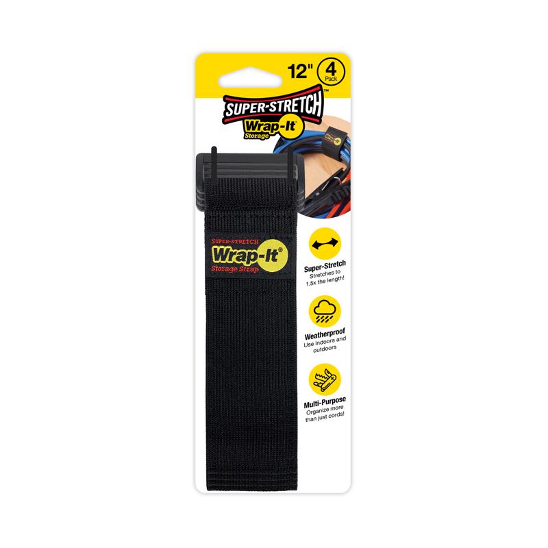 WRAP-IT STORAGE - Wrap-It Storage Super-Stretch 2 in. W X 12 in. L Black Stretch Storage Straps 10 lb 4 pk