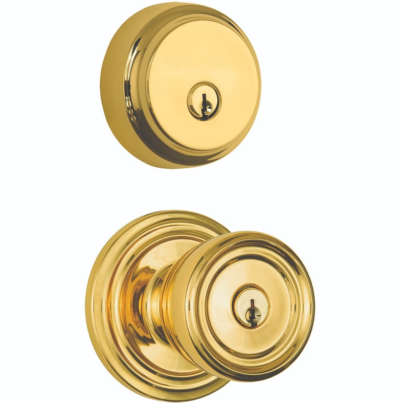 BRINKS - Brinks Push Pull Rotate Barrett Polished Brass Knob and Deadbolt Set 1.75 in.