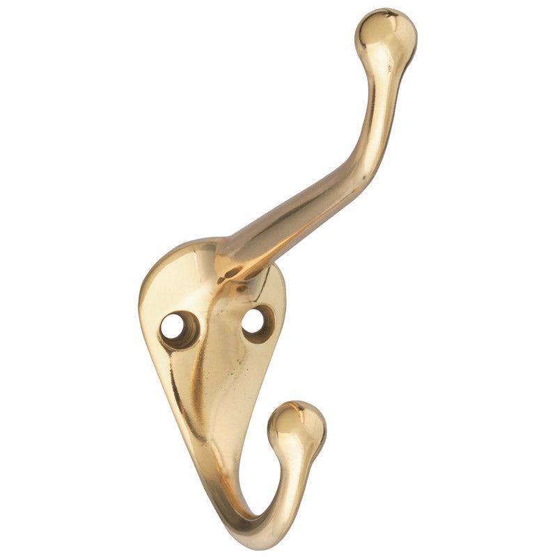 NATIONAL HARDWARE - National Hardware 2 in. L Bright Brass Solid Brass Coat/Hat Hook 75 lb. cap. 1 pk - Case of 5