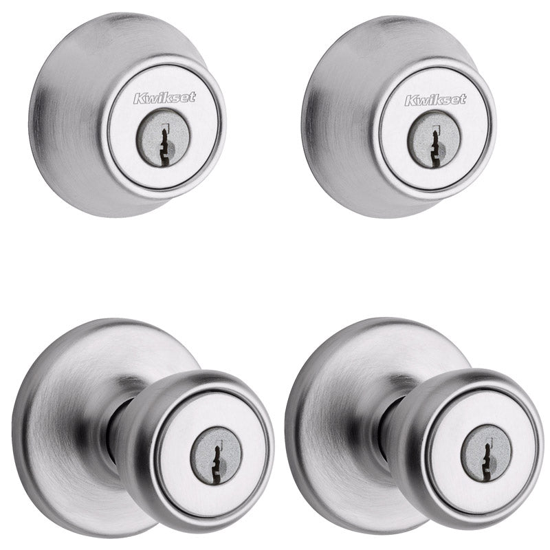 KWIKSET - Kwikset Tylo Satin Chrome Deadbolt and Entry Door Knob 1-3/4 in.