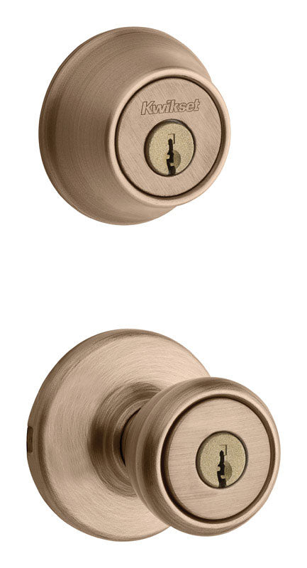 KWIKSET - Kwikset Tylo Antique Brass Entry Lock and Single Cylinder Deadbolt 1-3/4 in.