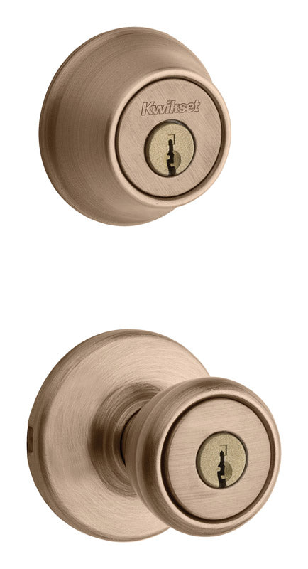 KWIKSET - Kwikset Tylo Antique Brass Entry Lock and Double Cylinder Deadbolt 1-3/4 in.